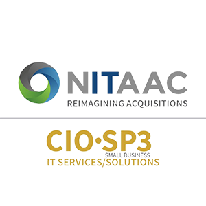 Logos reading: NITAAC - Reimagining Acquisitions; and CIO-SP3 Small Business - IT Services/Solutions