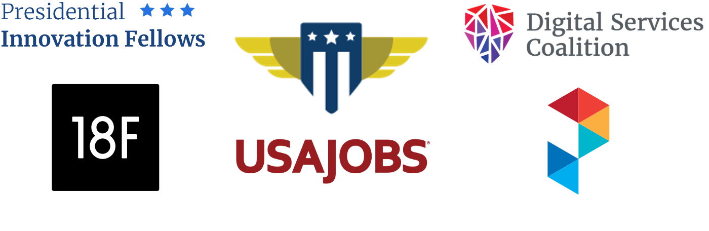 A sampling of Government Technology Organizations, including Presidential Innovation Fellows, 18F, USAJOBS, the Digital Services Coalition, and Pluribus Digital